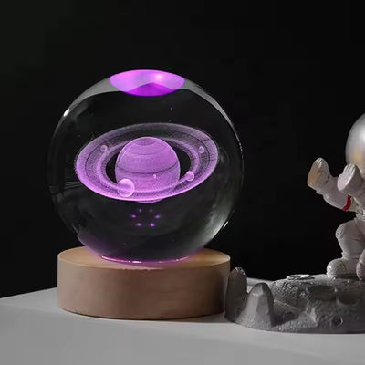 3D کریستال گلوله نور شب گلوب چراغ میز با پایه چوبی چراغ ماه هدیه تولد کودکان رمان خانه