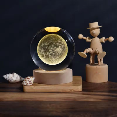 چراغ کریستالی USB روشن 3D هنر کریستال توپ روشن شیشه شب نور چراغ میز