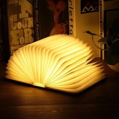 کتاب خواندن شکل نور سفارشی قابل حمل LED کتاب نور کتاب تاشو نور با شارژ USB چوبی پوشش نور شب