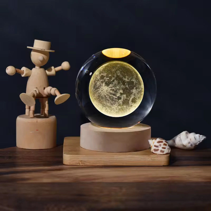 6 سانتی متر 3D هنر کریستال توپ شب نور تولد هدیه شب نور چوبی نور پایه لامپ میز تزئین