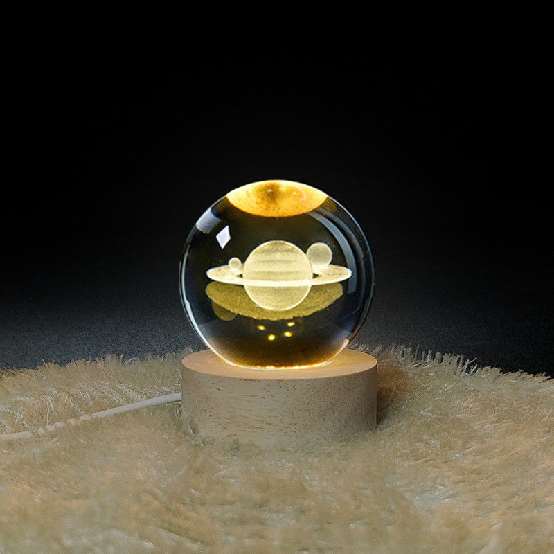 3D کریستال گلوله نور شب گلوب چراغ میز با پایه چوبی چراغ ماه هدیه تولد کودکان رمان خانه